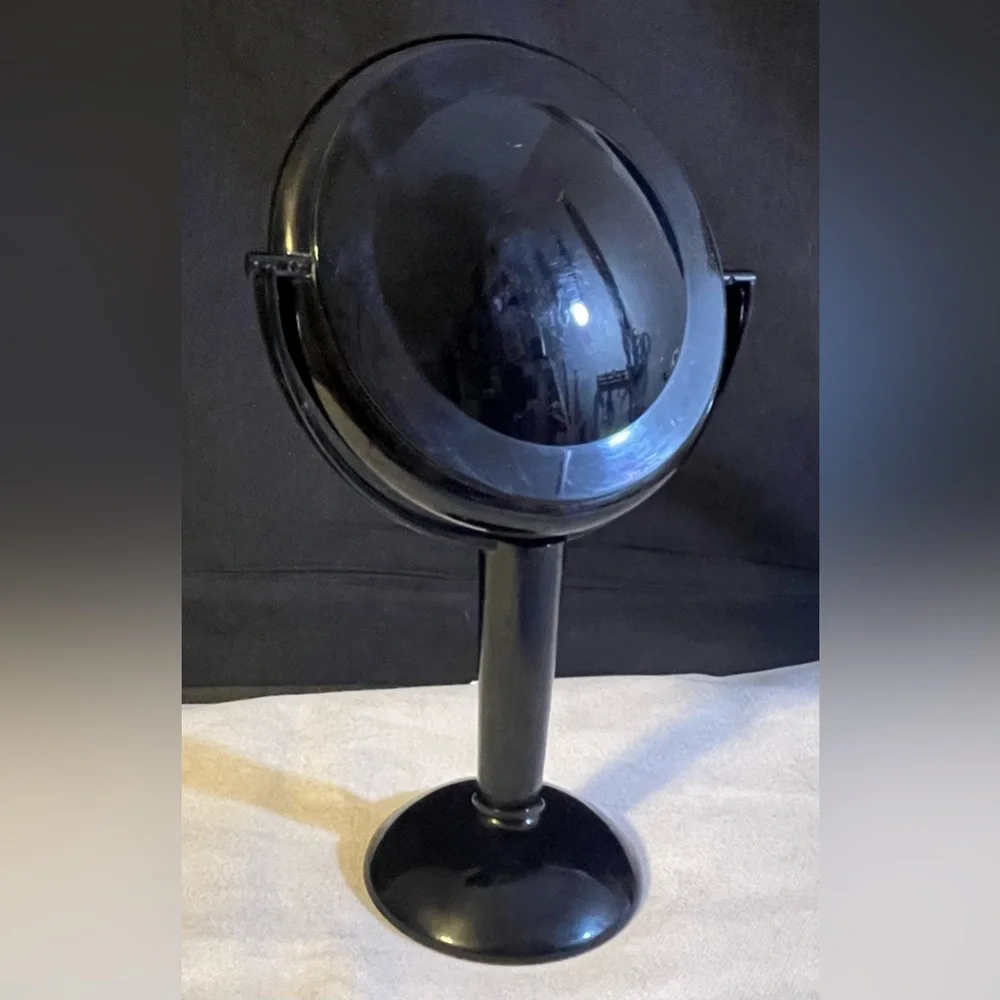 Vintage Paloma Picasso Black Plastic Vanity Mirror on Stand Red Rhinestone